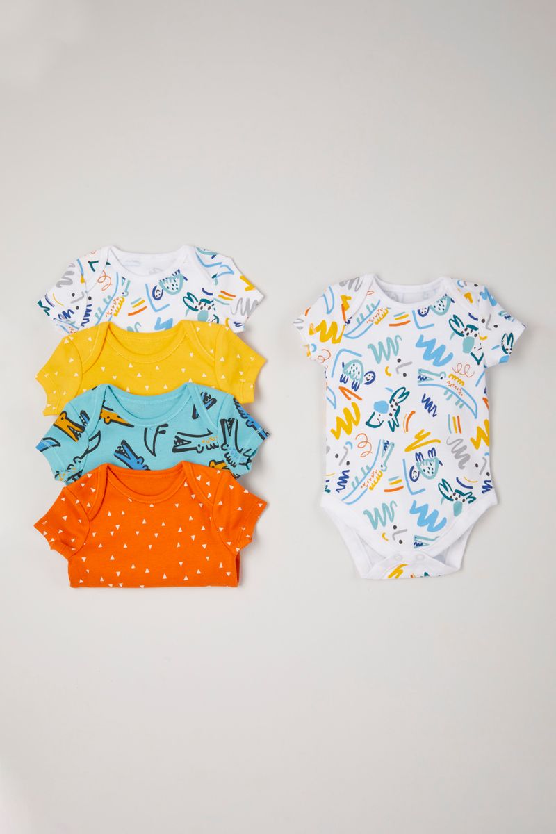 5 Pack Colourful Animal Bodysuits