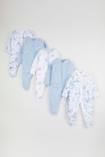 5 Pack Tropical Blue Sleepsuits