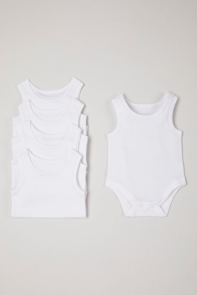5 Pack White Sleeveless Bodysuits