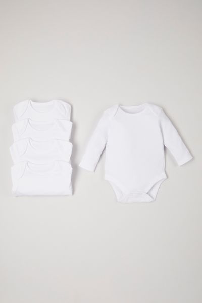 5 Pack White Long Sleeve Bodysuits