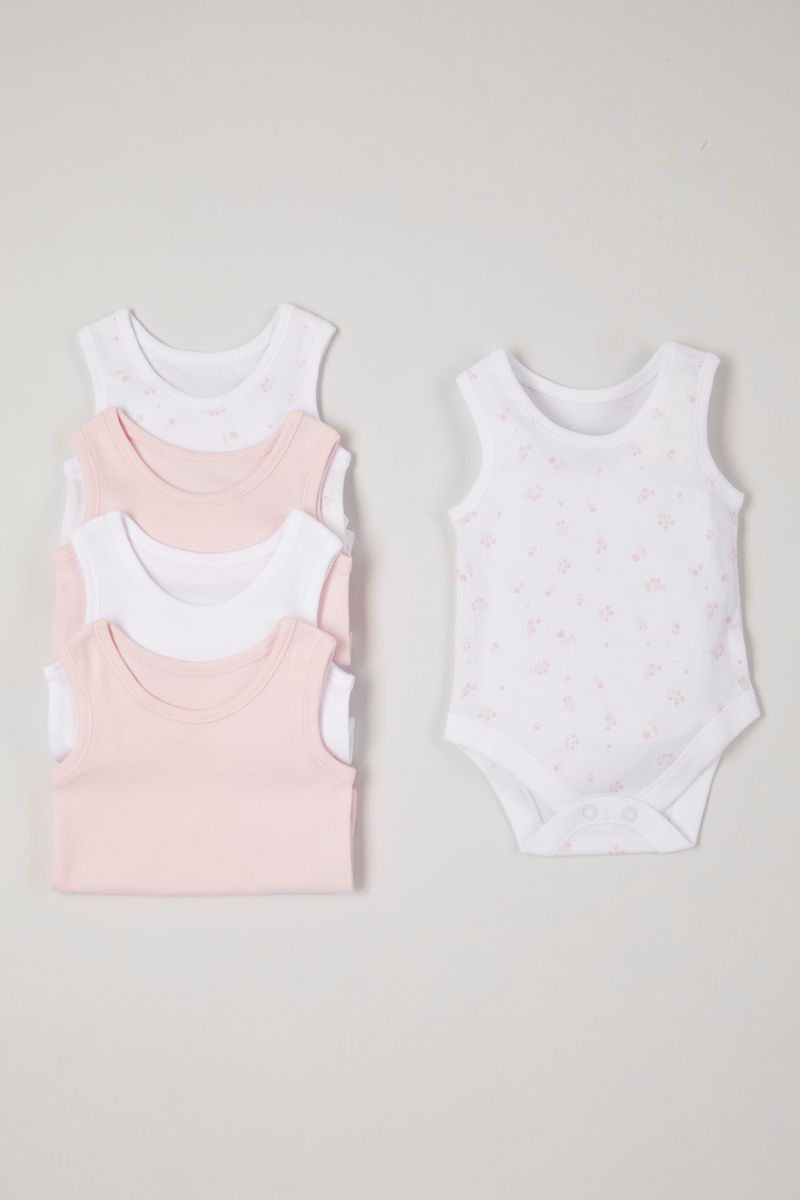 5 Pack Pink Sleeveless Bodysuits