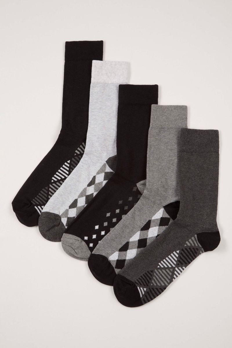 5 Pack Grey Footbed Socks