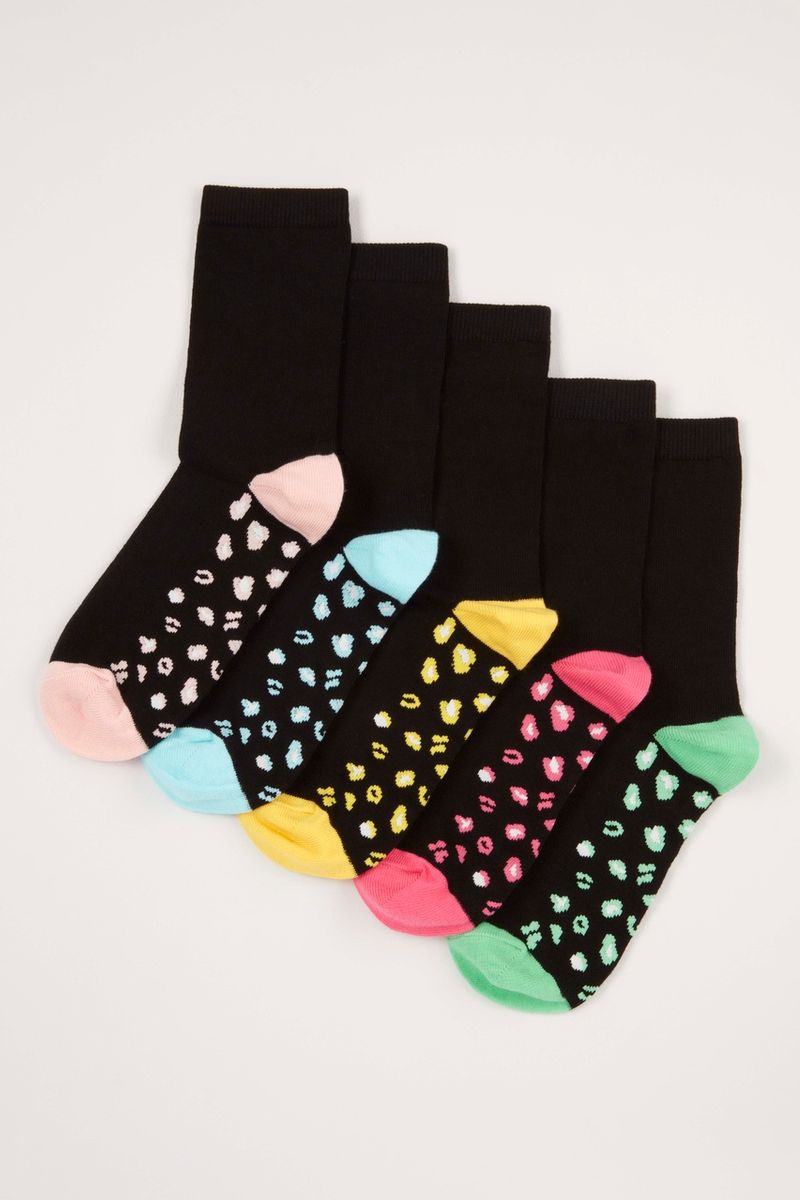 5 Pack Bright Leopard Socks