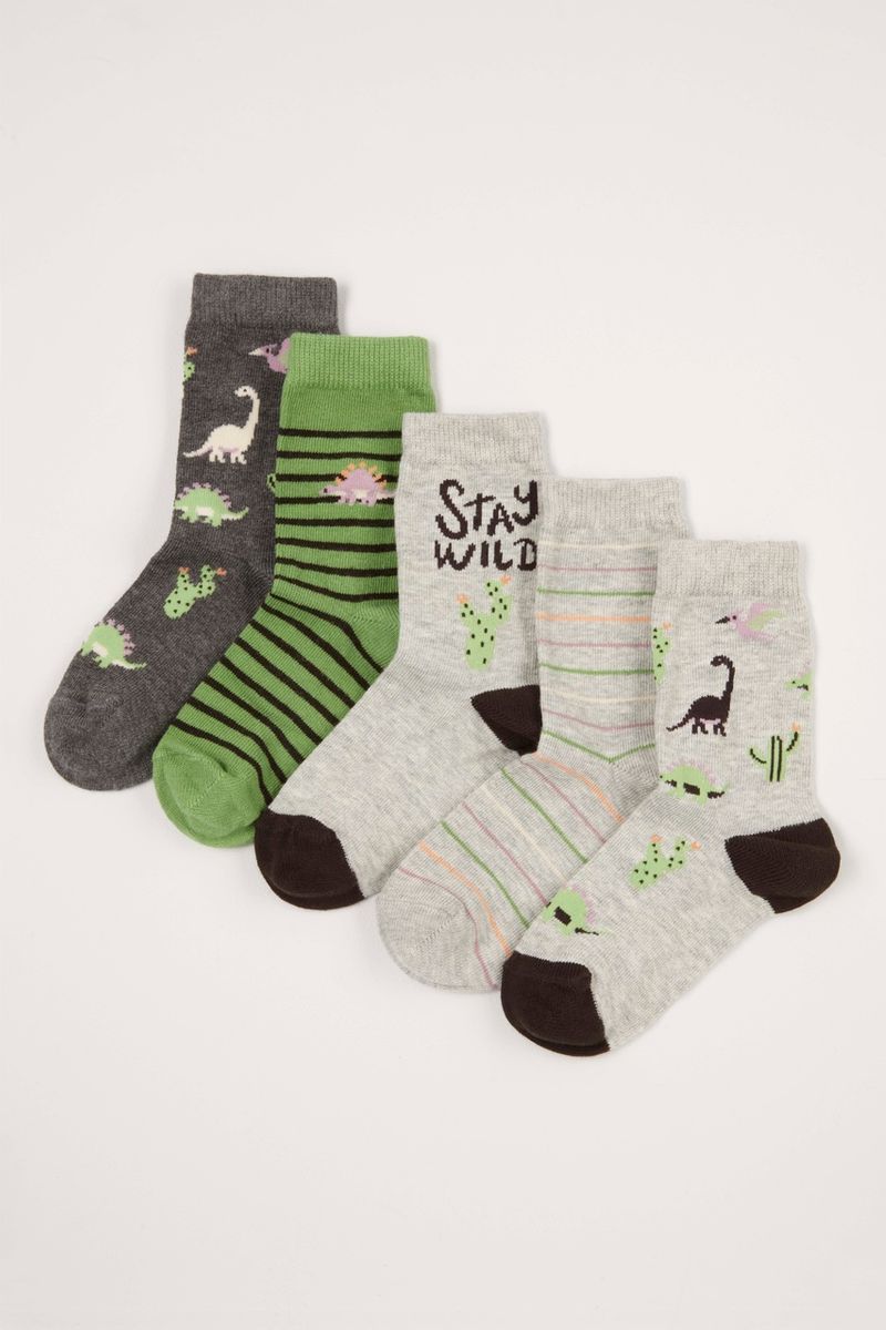 5 Pack Dinosaur Pattern Socks