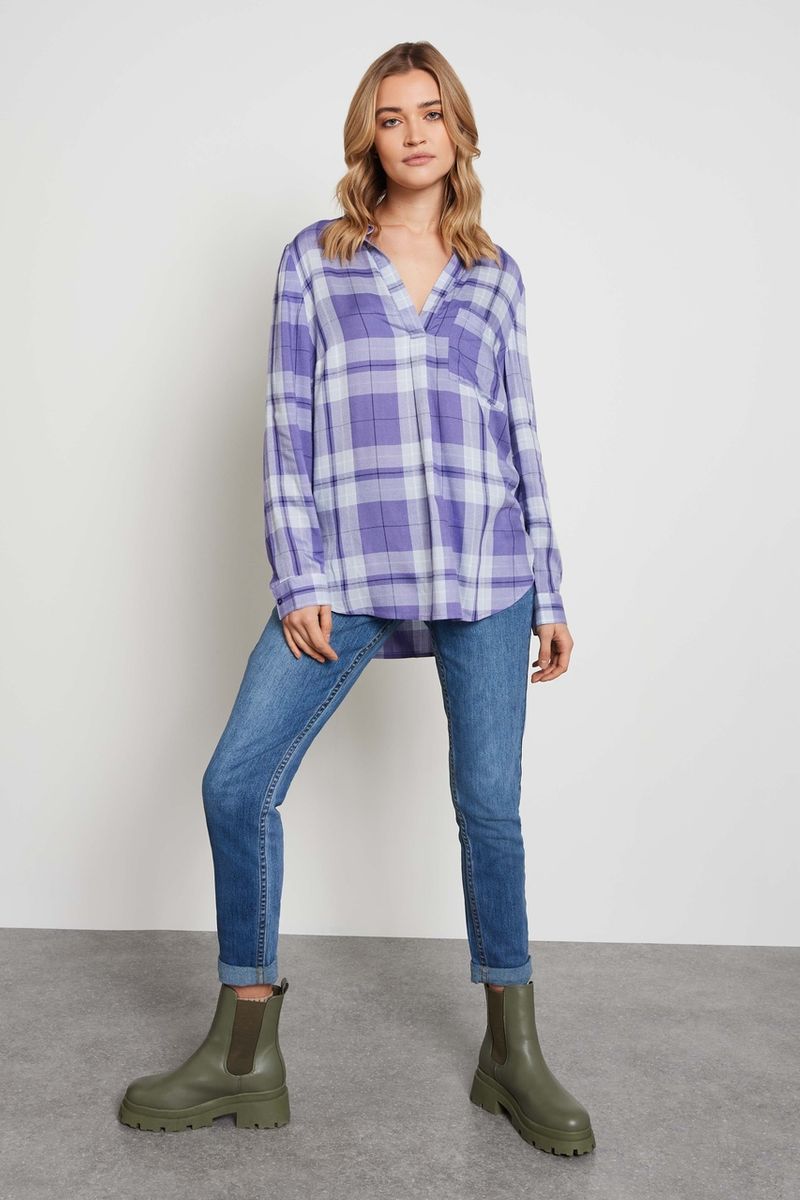 Purple Check Long line shirt