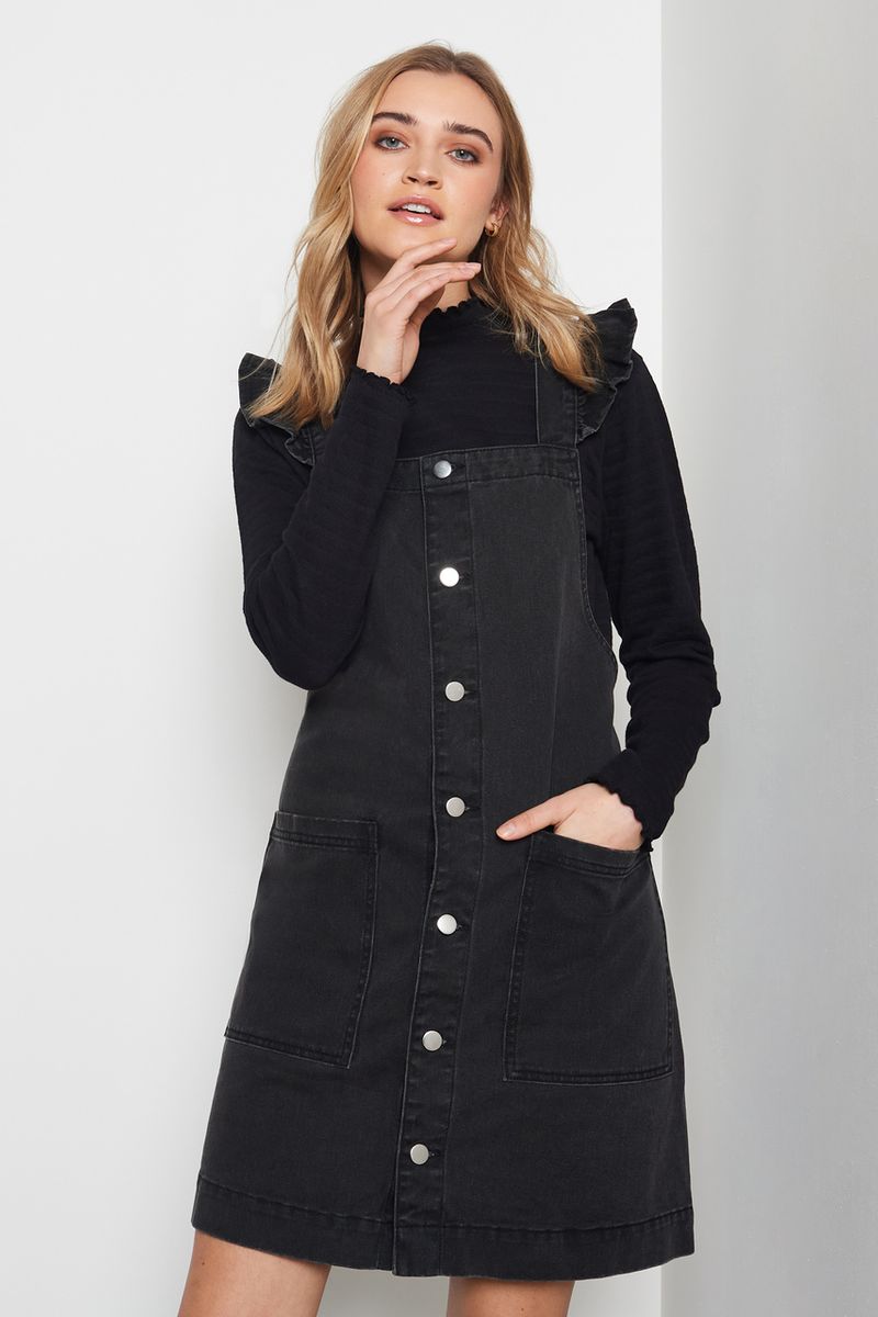 black ruffle pinafore dress
