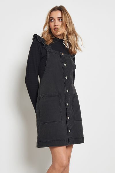 black ruffle pinafore dress