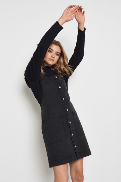black ruffle pinafore dress