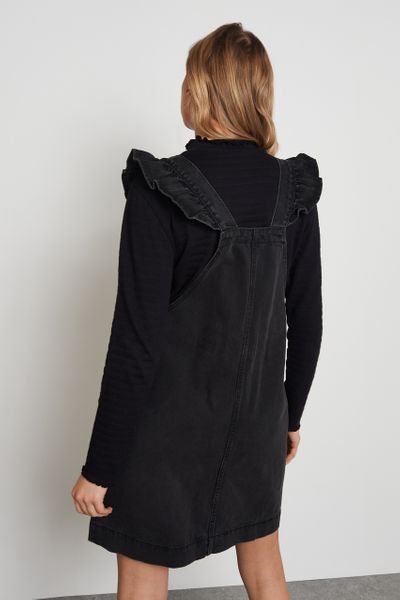 black ruffle pinafore dress