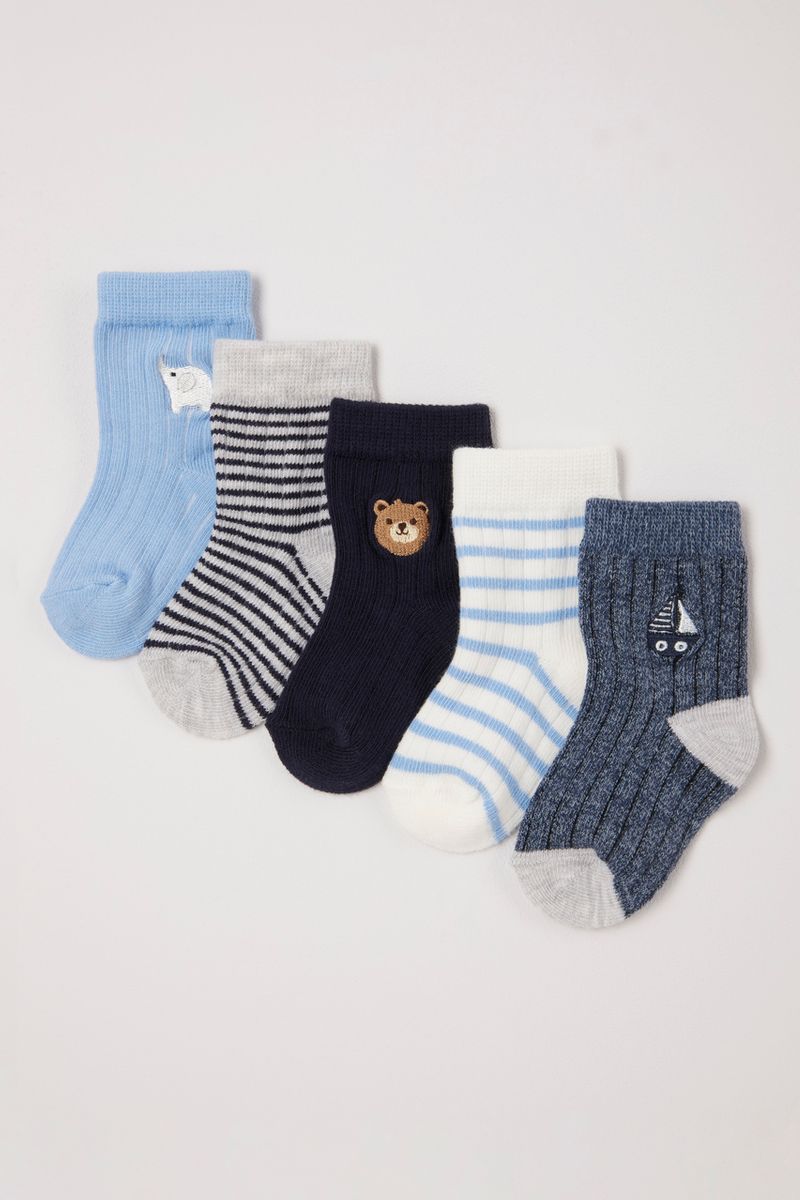 5 Pack Ribbed Embroidered socks