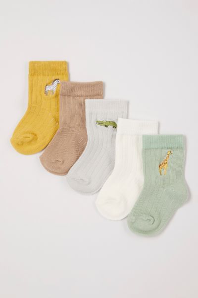 5 Pack Safari Animal Ribbed socks