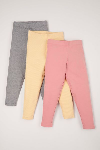 3 Pack Yellow Grey & Pink Leggings