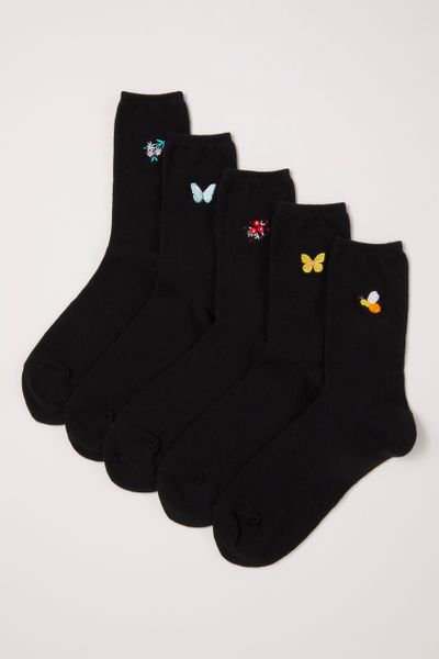 5 Pack Black Flower socks