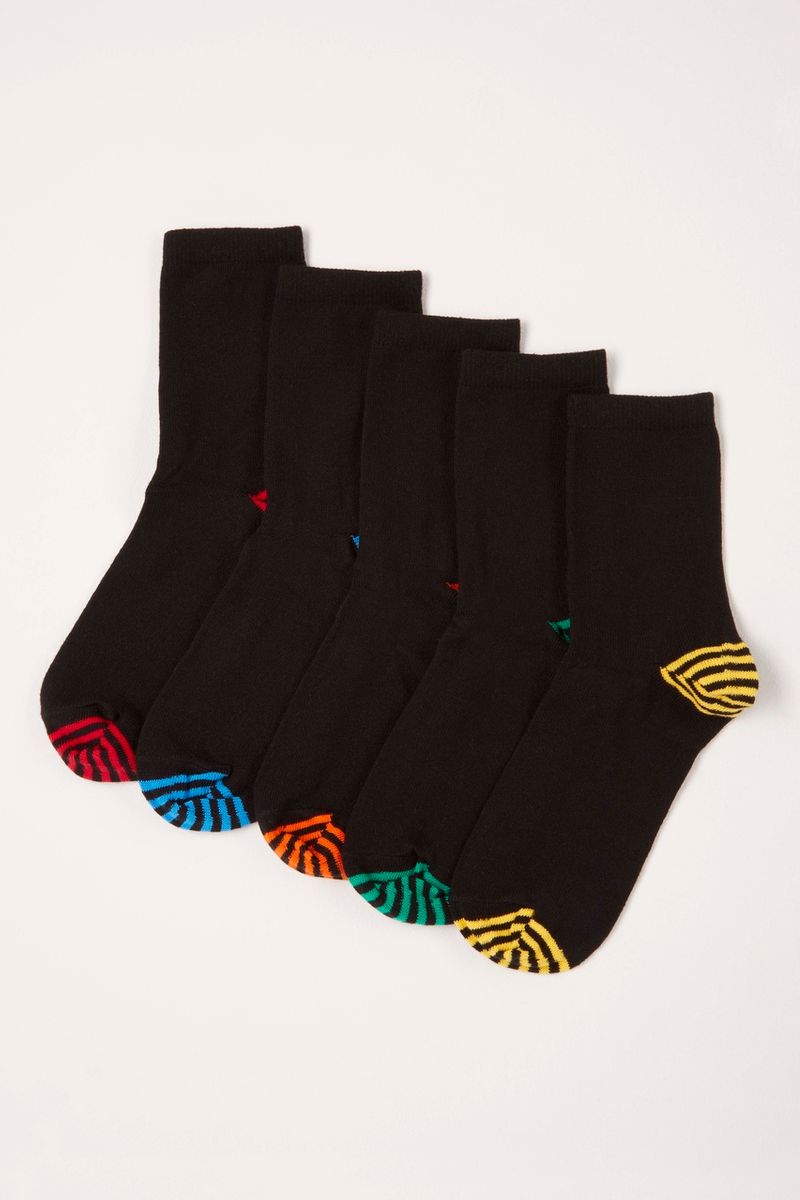 5 Pack Black Bright Stripe Socks