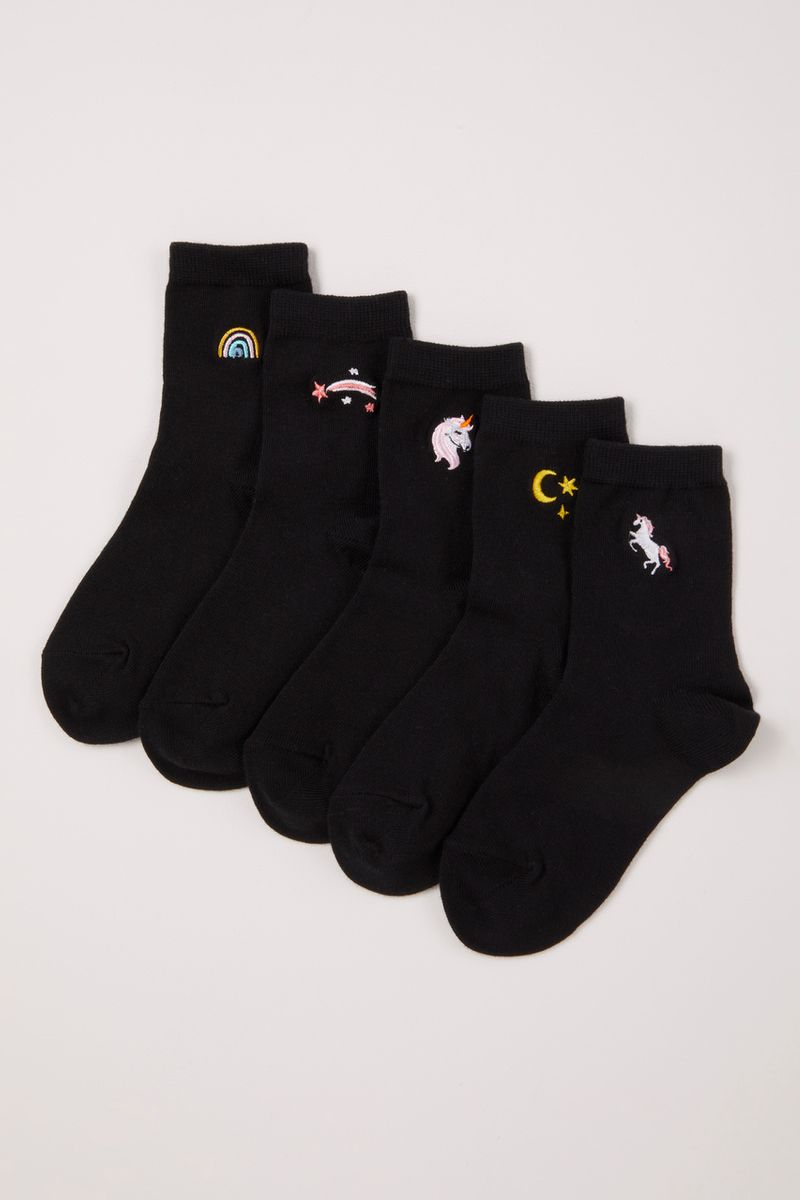 5 Pack Black Unicorn Socks