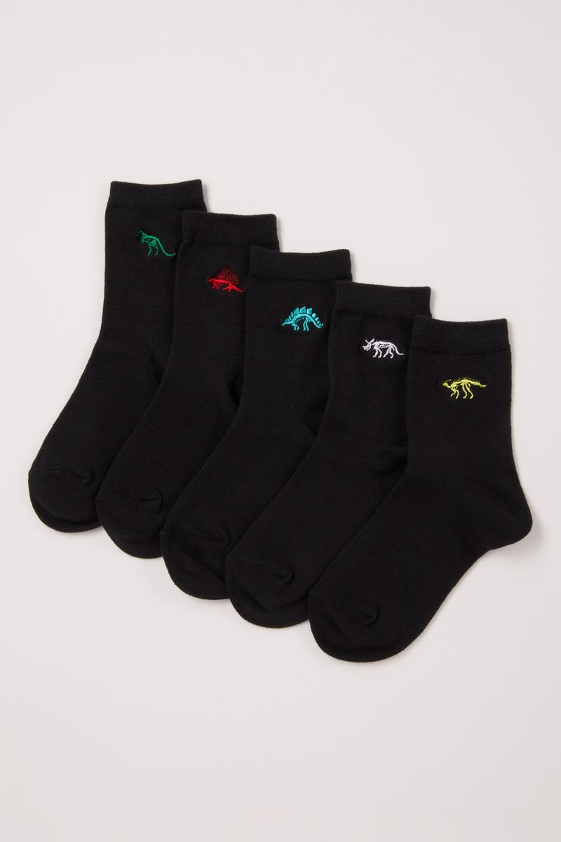 5 Pack Black Dinosaur Socks
