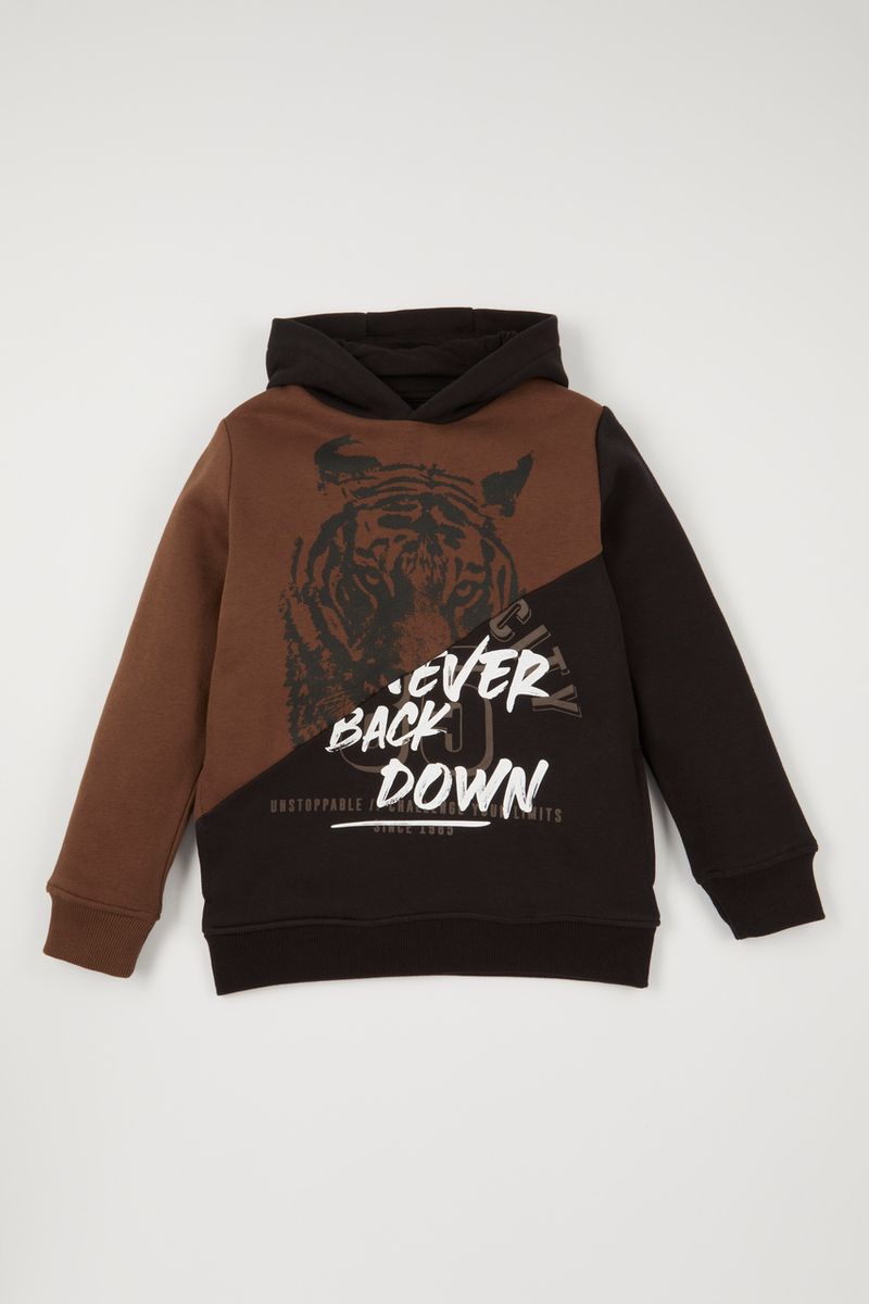 Colour Block Slogan Print Hoodie
