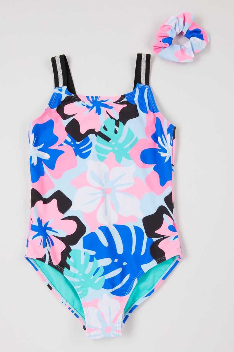 Tropical Floral Swimsuit with scrunchie