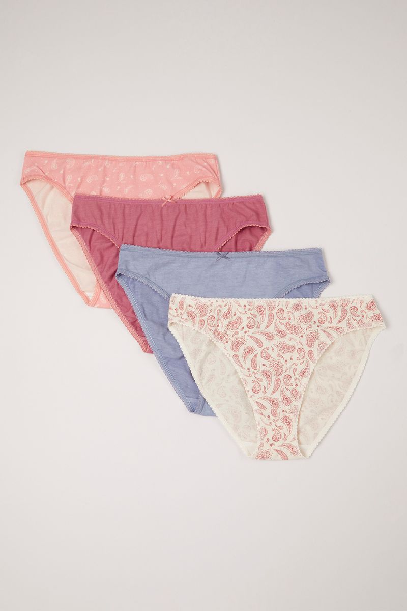 4 Pack Paisley Print high leg knickers