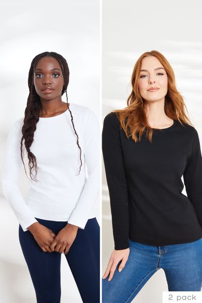 2 Pack Black & White Fitted Long Sleeve Tops