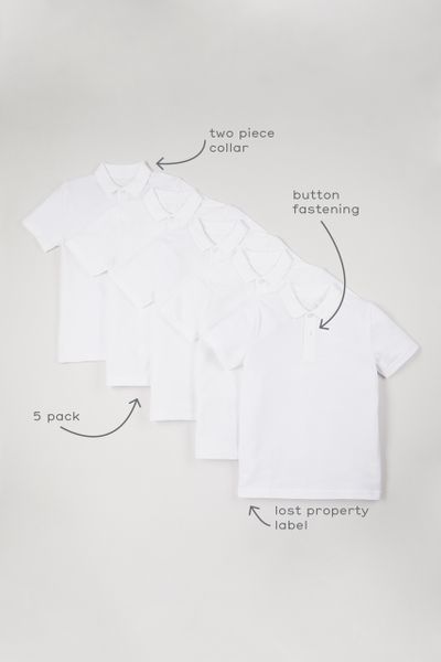 5 Pack White Polo Shirts