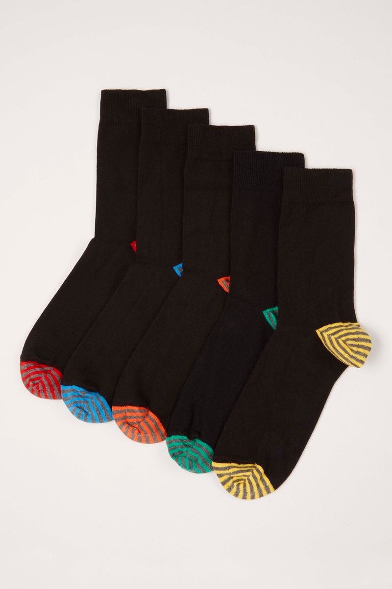 5 Pack Stripe Heel & Toe Socks
