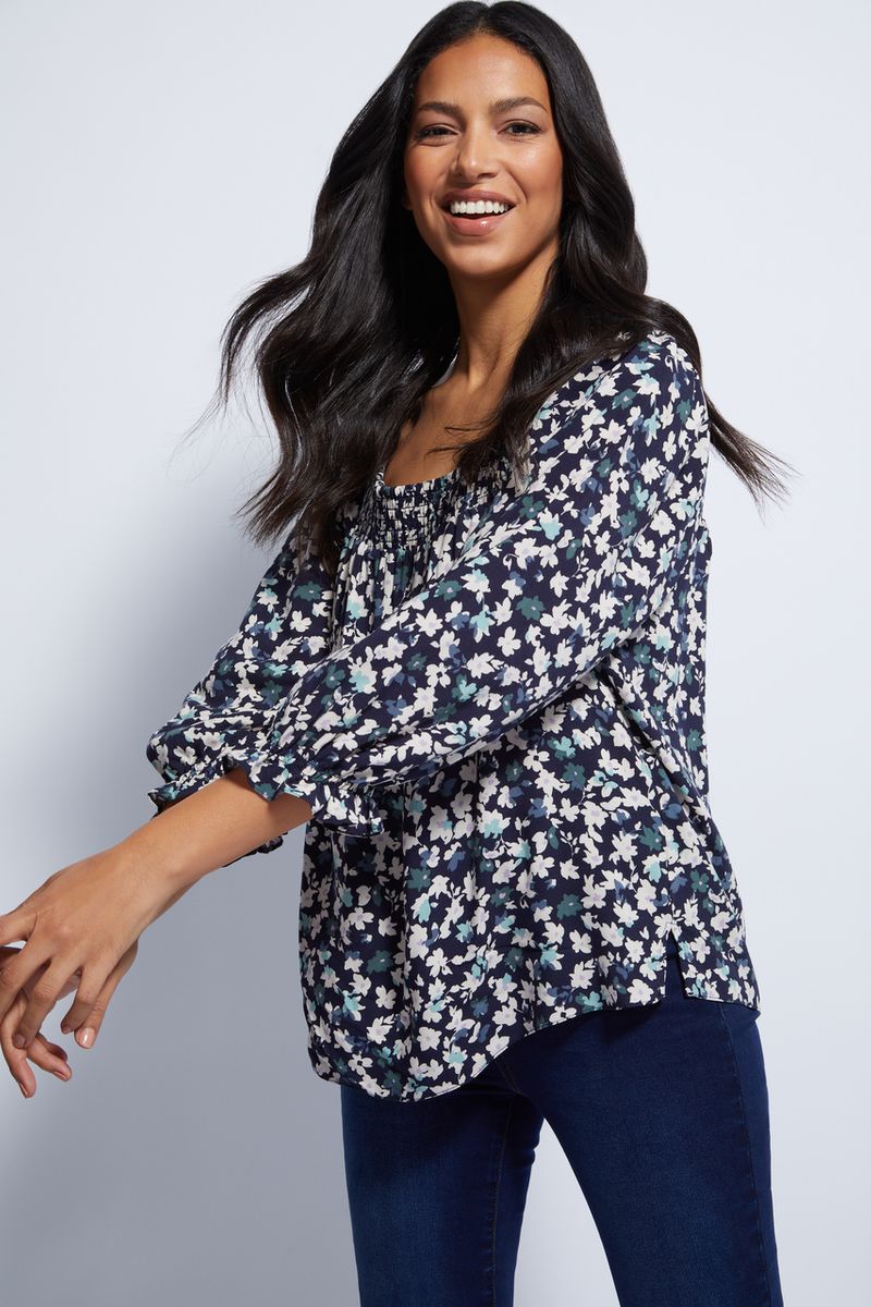 Blue Floral Print Bardot top