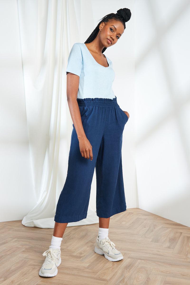 Navy Linen Cropped Culottes