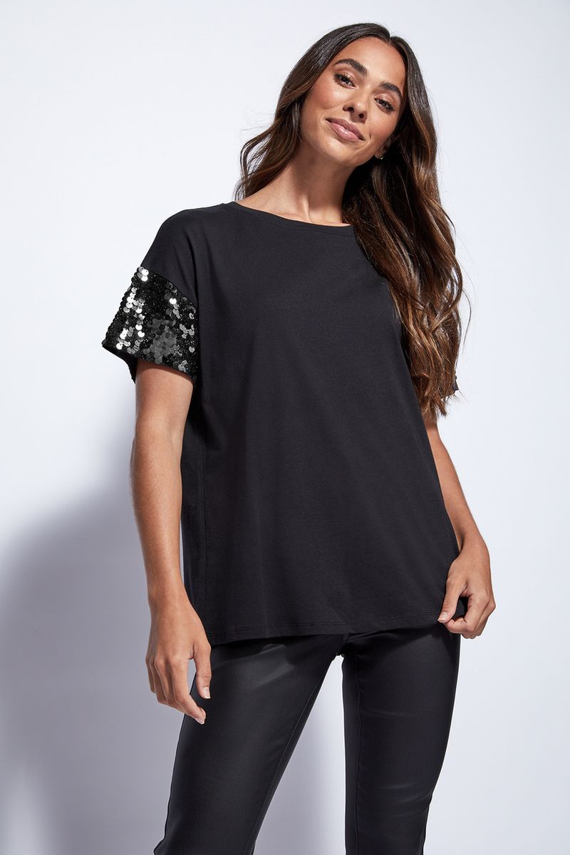 Black Sequin Sleeve top