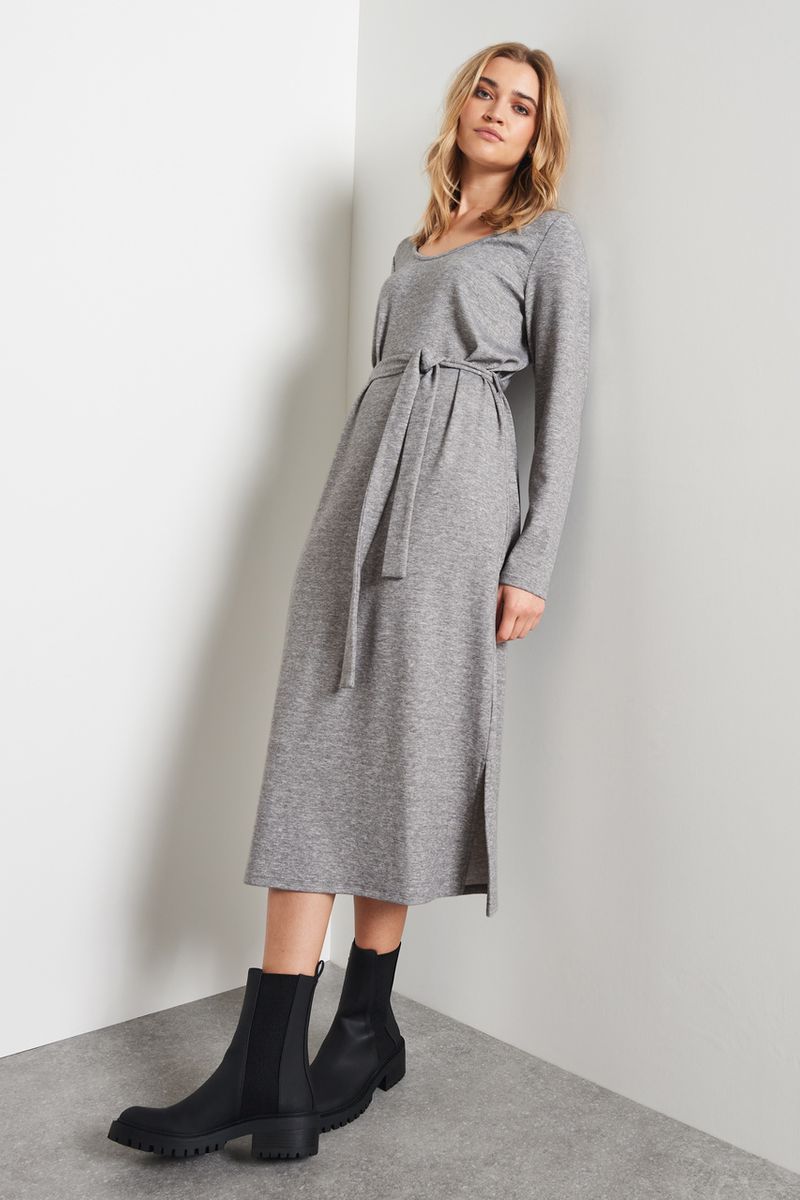 Grey Ribbed Jersey Dress