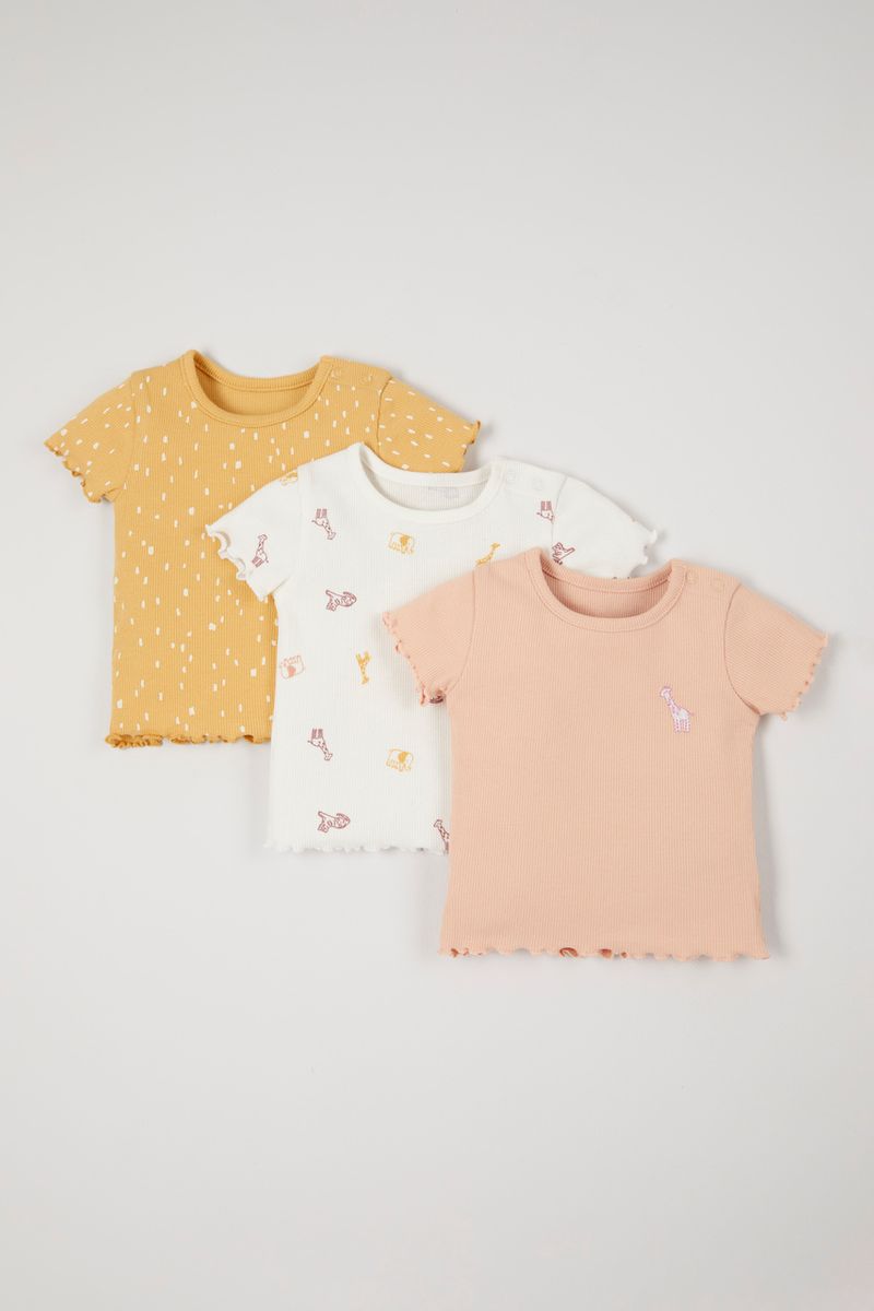 3 Pack Yellow Cream & Pink T-shirts