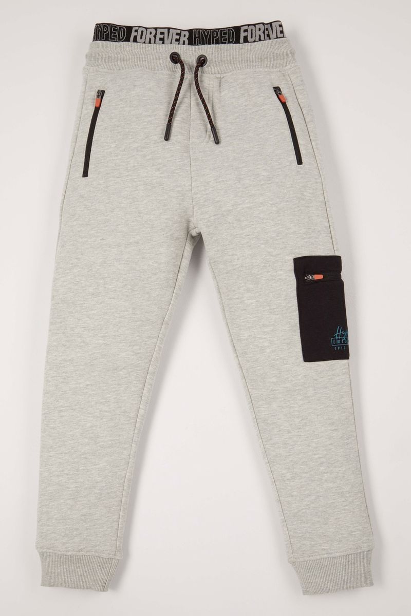 Grey Slogan Waist Joggers