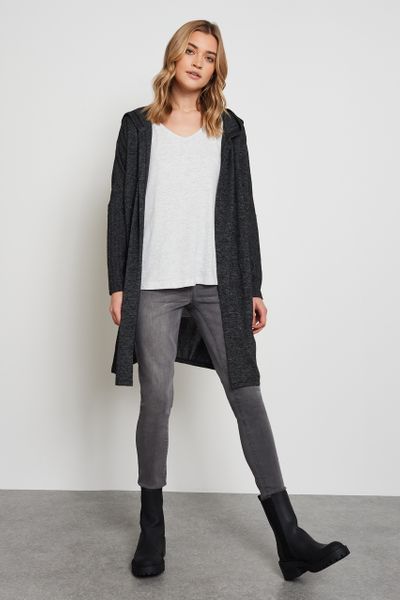 Charcoal Soft Ribbed Hoodie Cardigan