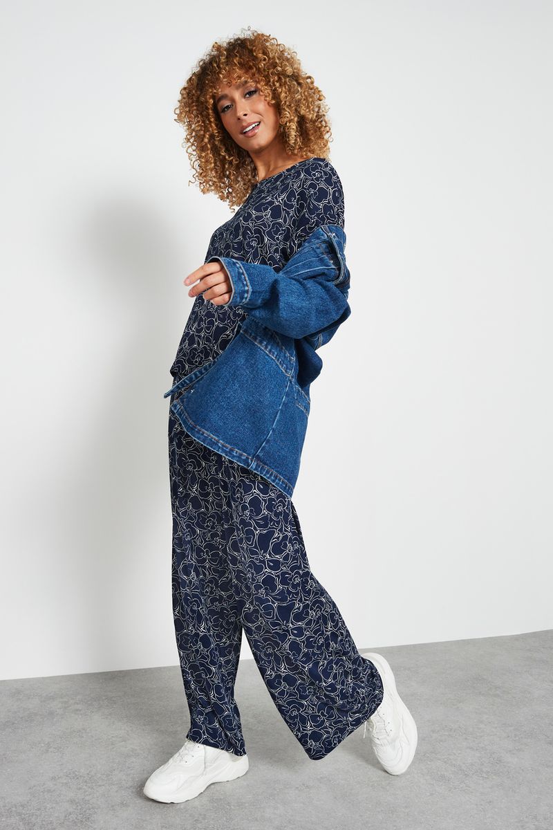 Navy Flower Wide Leg trousers