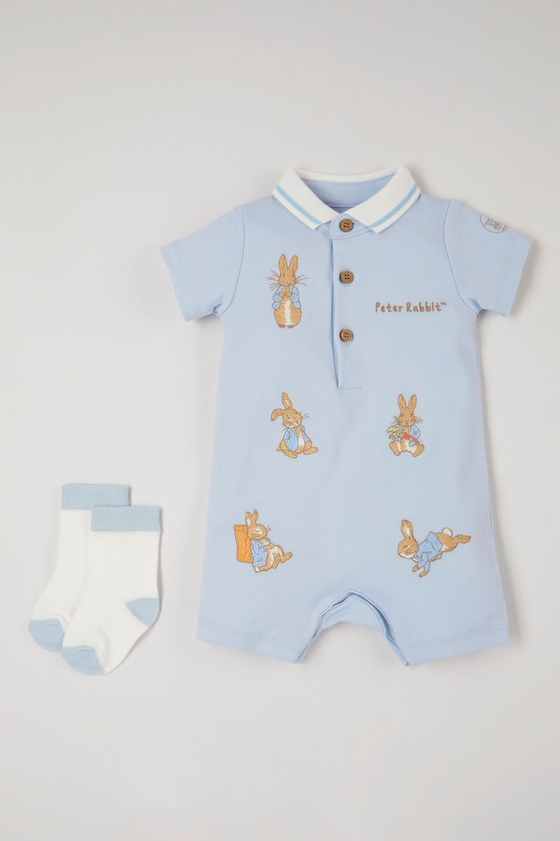 Peter Rabbit Blue Embroidered Romper