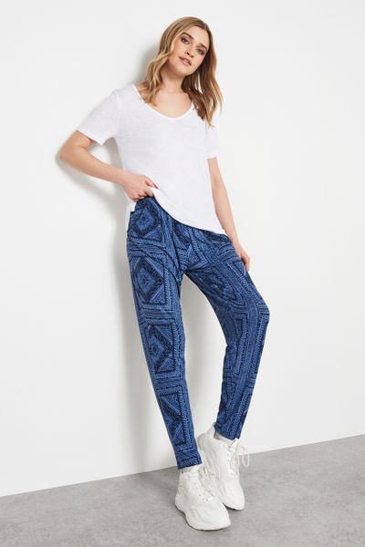Blue Tile Print Harem Trousers - Nutmeg