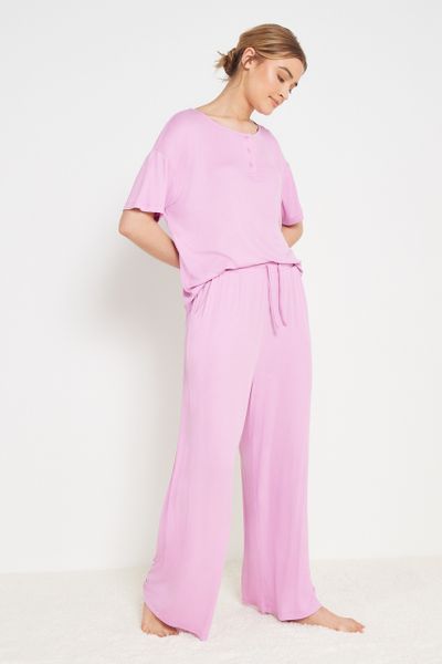 Pink Ribbed Wide Leg Pyjama bottoms