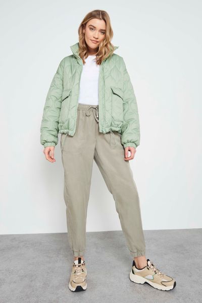 Green Quilted Bomber Jacket