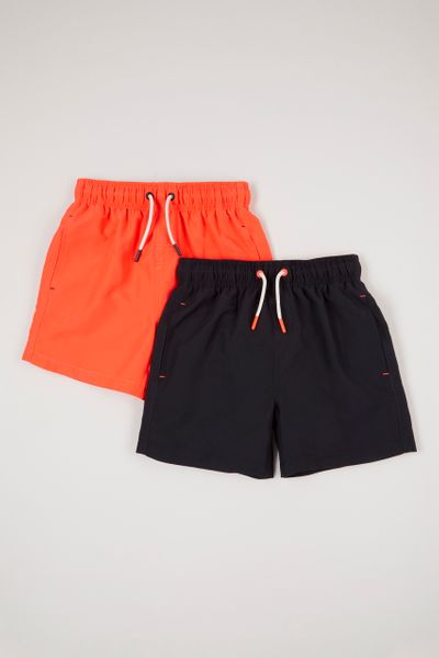 2 Pack Navy & Neon Orange Swim Shorts
