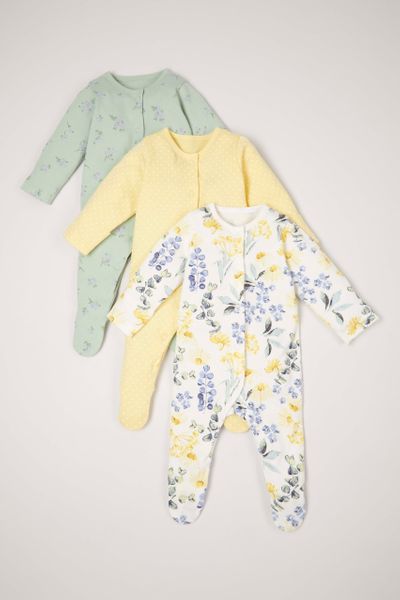 3 Pack Lemon & Green Floral Sleepsuits