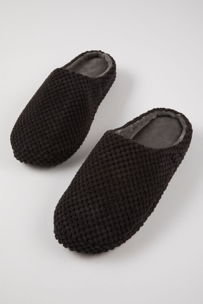 Black Waffle Mule Slippers