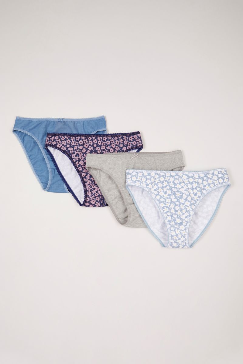 4 Pack Blue Floral High Leg Briefs