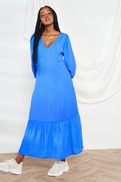 Blue Textured Check Maxi dress