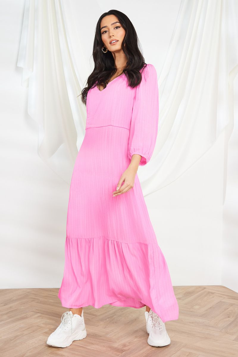 Pink Textured Check Maxi dress