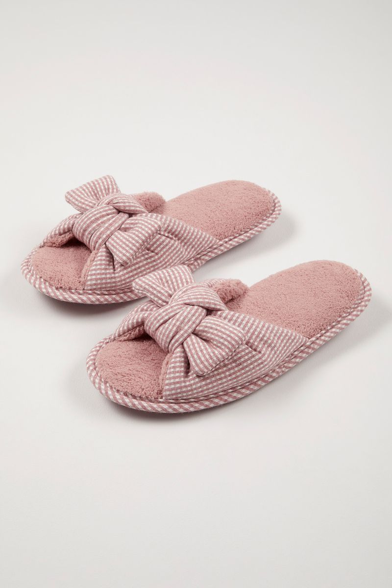 Dusty Pink Gingham Bow Sliders