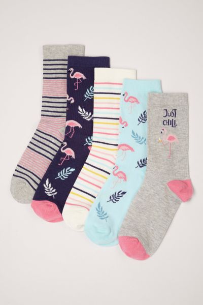 5 Pack Flamingo Chill Vibes Socks
