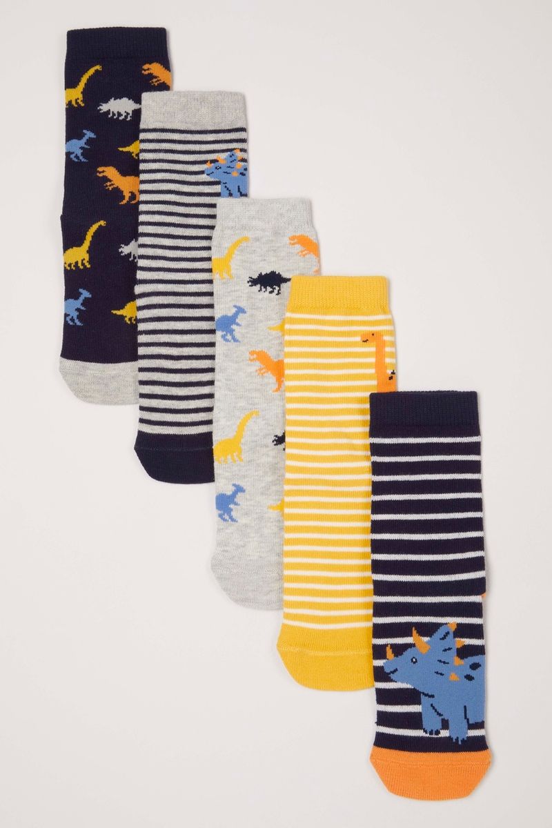 5 Pack Dinosaur Stripe socks
