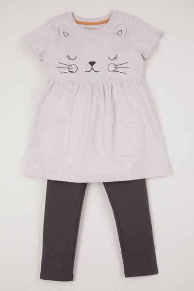 2 Piece Cat Dress & leggings Set