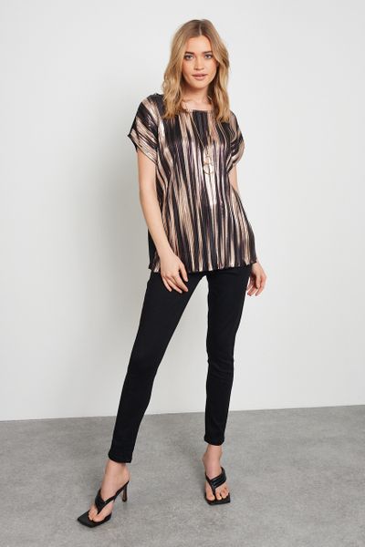 Bronze Stripe Top with necklace