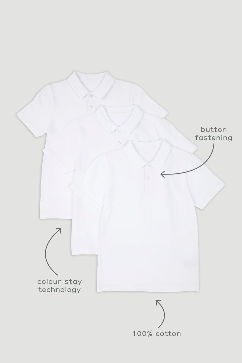 3 Pack White Boys Polo Shirts